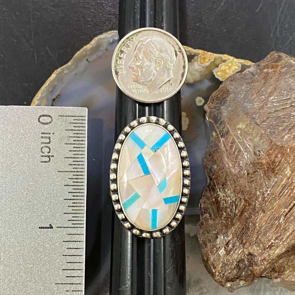 Carolyn Pollack Sterling Oval MOP & Turquoise Inlay Ring For Women Sz Variety - Picture 9 of 10